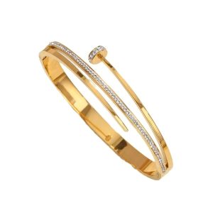 Nail Cubic Zirconia Studded Gold Bracelet